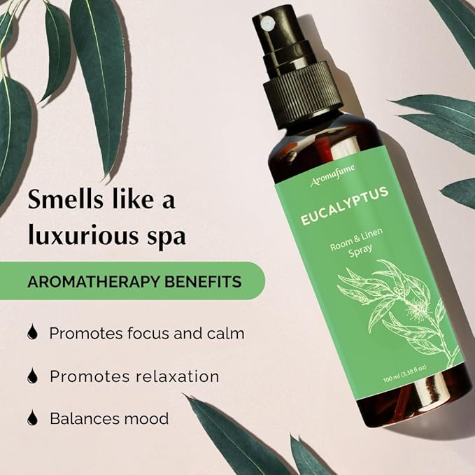 Eucalyptus & Mint Room, Linen & Pillow Spray by Aromafume | 100ml/3.38fl oz | with Pure Eucalyptus & Mint Essential Oil | Aromatherapy | Mist for Bedding, Fabrics