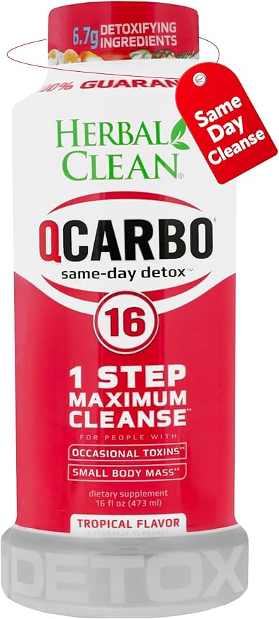 Herbal Clean Qcarbo16 Same-Day Detox Cleanse Drink (16 fl oz) - Tropical Flavor Full Body Cleanse* Detox Drink for Moderate Toxin Level*, Vitamin B2 and Vitamin B12 for Men & Women