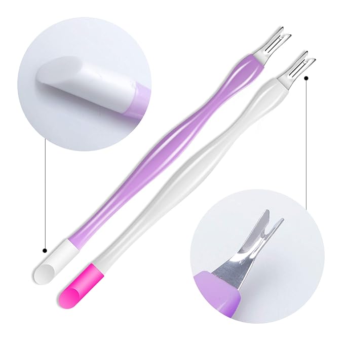Allstarry 30 Pieces Nail Cuticle Trimmer Remover Plastic Handle Cuticle Pusher Rubber Nail Cleaner Double Head Dead Skin Cuticle Knife Removal Fork Tools for Girls Women and Men - Purple and White