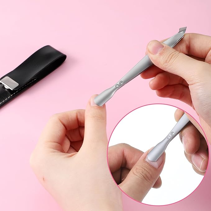 Tweezers-Style 2-in-1 Cuticle Trimmer & Pusher, Mini Nail Cuticle Trimmer Kit Professional Stainless Steel Nail Cutter and Trimmers for Women with Leather Case Portable Manicure Tool