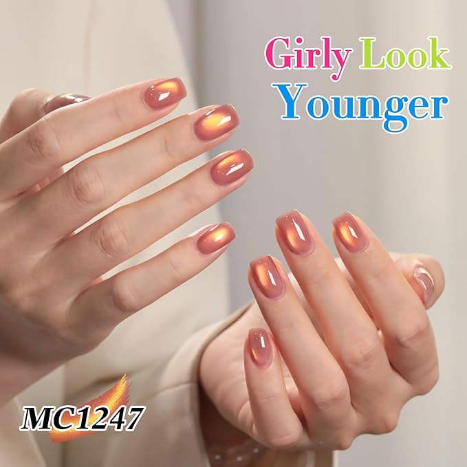 Double Rhythm Jelly Glass Cat Eye Gel Polish with Magnet 15ML Holographic Glitter Shimmer Translucent Sheer Color Magnetic Polish Salon DIY at Home (Grape Gold-MC1247)