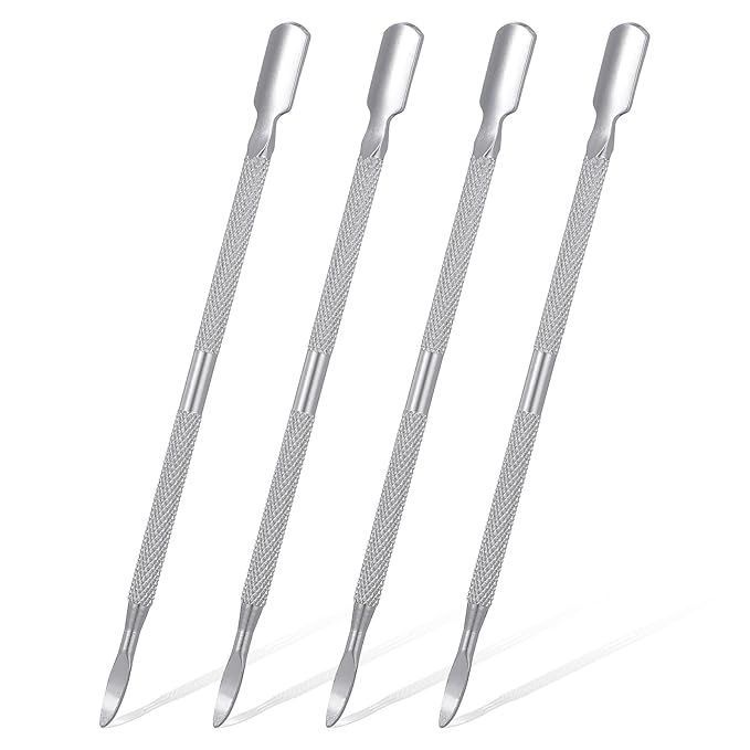 4 Pcs Nail Pusher and Remover Tool, Dual Head Mental Cuticle Pusher Set, Stainless Steel Manicure Pedicure Nail Care Tools, Nails Cleaner Tool Cuticle Pushers for Fingernails Toenails