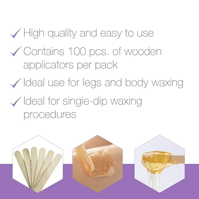 Satin Smooth Large Wax Sticks for Hair Removal – Wax Applicator Sticks, Wooden Waxing Stick Spatulas For Arms, Legs, & Body Hair Waxing, 100 ct, 2 Pack