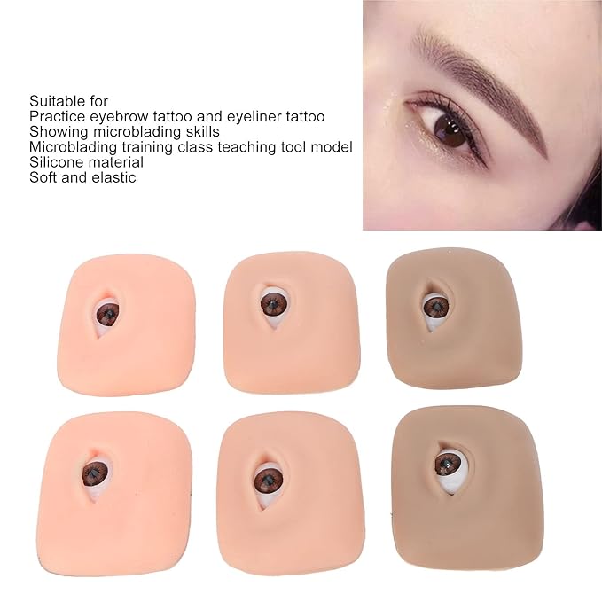 Eye Practice Skin, 3 Pairs 3D Silicone Fake Eye Practice Skin Makeup Face Board Microblading Supplies Eyebrow Practice Skin for Beginners and Makeup Artists Students