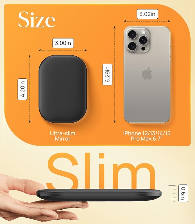 Gospire Lighted Compact Mirror with Light and Magnification 1X/3X, Stepless Dimming and Three-Color Adjustable Lights, Rechargeable Battery and Small Mirror for Purse and Travel - Black