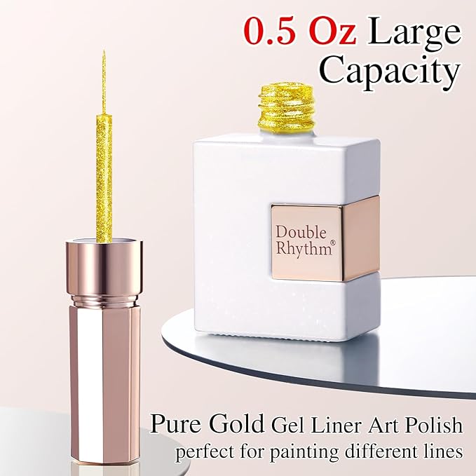 Double Rhythm 15 Ml Metallic Gel Liner Nail Art Gel Bronze Mirror Chrome Painted Drawing Stripper 3D Effect Gel Polish (Glitter Gold-L1002)
