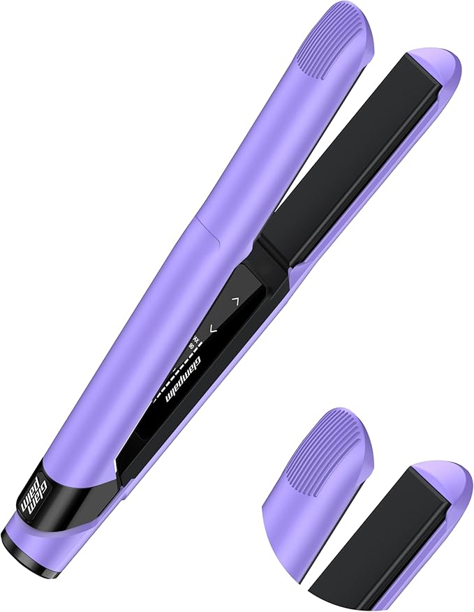 GLAMPALM Hair Straightener 1" Ceramic Flat Iron Infused with Vita C, Korea's No.1 Professional Salon Tool, 3D Swivel Cord & Dual Voltage, Digital LED(210°–450°), 20s Fast Heat-Up, Purple (GP201T)