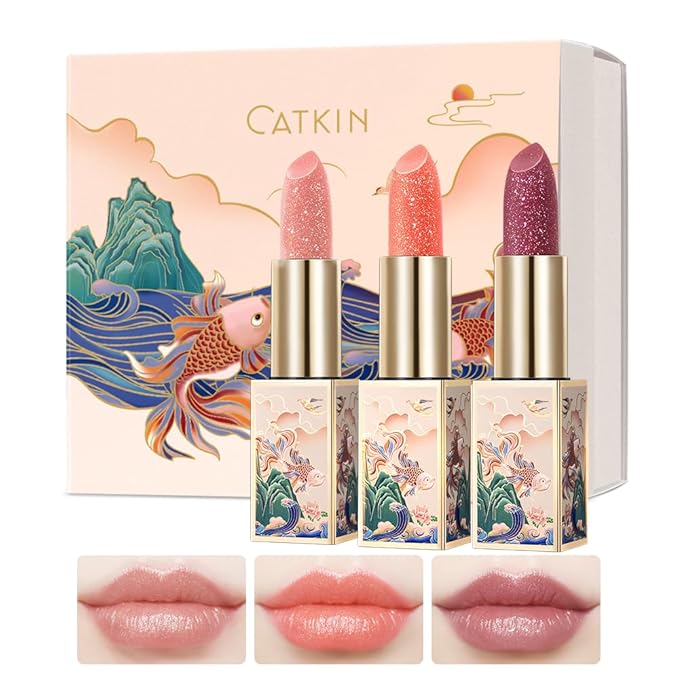 CATKIN Lip Balm Color Tinted Changing Lipstick Ultra Hydrating Lip Moistrurizer Lip Care with Vitamin E Nourishing For Cracked & Dry Lips 0.12 oz 3pcs Gift Box (01+06+07)