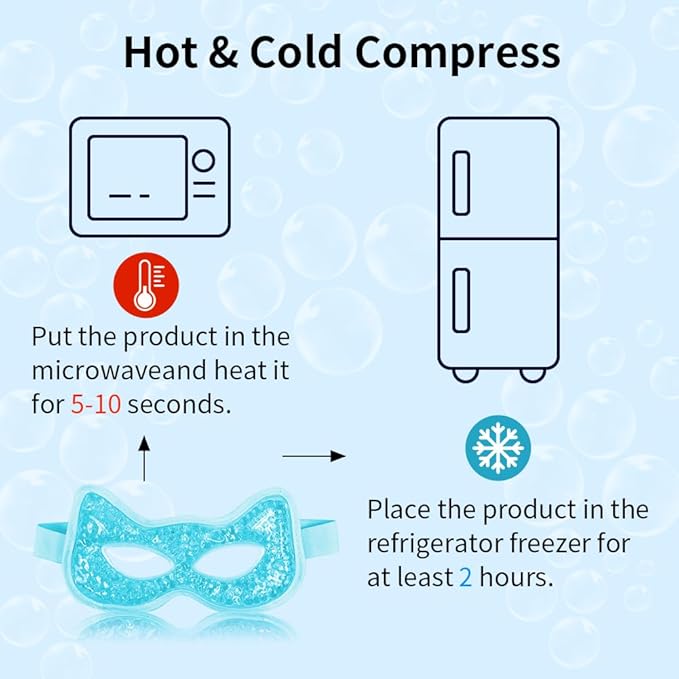 Cooling & Heating Eye Mask - Hot/Cold Use for Puffy Eyes, Headaches, Migraines, Sinus & Dark Circles (2 Packs Blue)