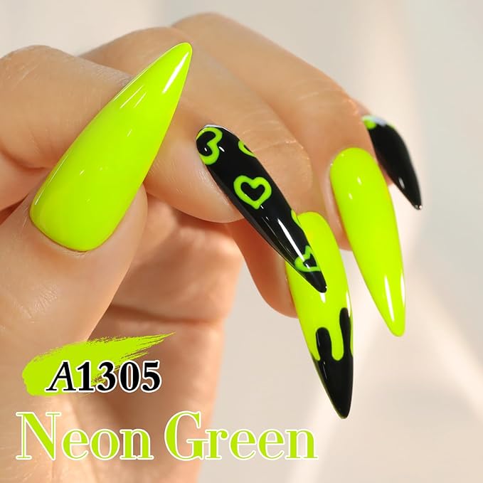 Double Rhythm 0.50 OZ Gel Polish Same Color Same Bottle Golden Round Hema Free Neutral Natural Milky 15 ML Jelly UV Polish Art DIY at Home (Neon Yellow Green-C1305)