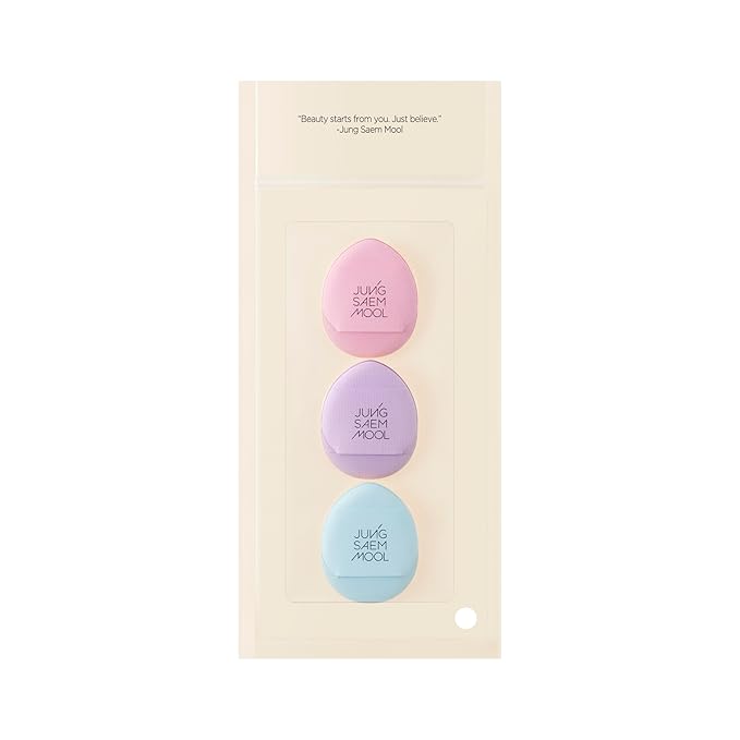 JUNG SAEM MOOL Skinny Tap Puff 3pcs Macaron Edition, Mini Precision Puff for Concealer and Touch-Up, Ultra-Slim Fitting Makeup Sponge for Seamless Coverage Around Nose Eyes Lips, Korean Beauty Tool