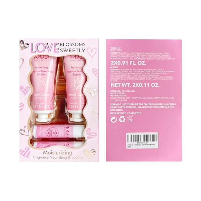 4 Piece Lip & Hand Luxury Set | 2 Moisturizing Balms + 2 Hydrating Creams, Vegan Skincare Essentials for Adults & Youths