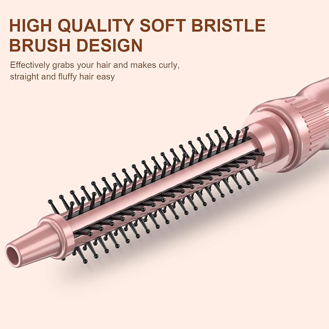 Heated Round Brush 1/2 Inch Small Curling Brush,Volumizing Thermal Brush 0.5 Inch Ceramic Tourmaline Heated Hot Ionic Iron, Tiny Curling Wand Hair Styler Tool (Pink, 0.5 inch)