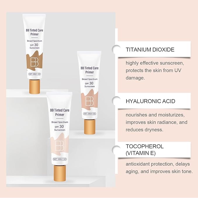 Tiejdhr BB Blur Cream Tinted Moisturizer With Spf, Tinted Care Primer, Waterproof Concealer, Spf 30 Sunscreen, 3 Shades, All Skin Types (03# Wheat, 30g/1 Oz)
