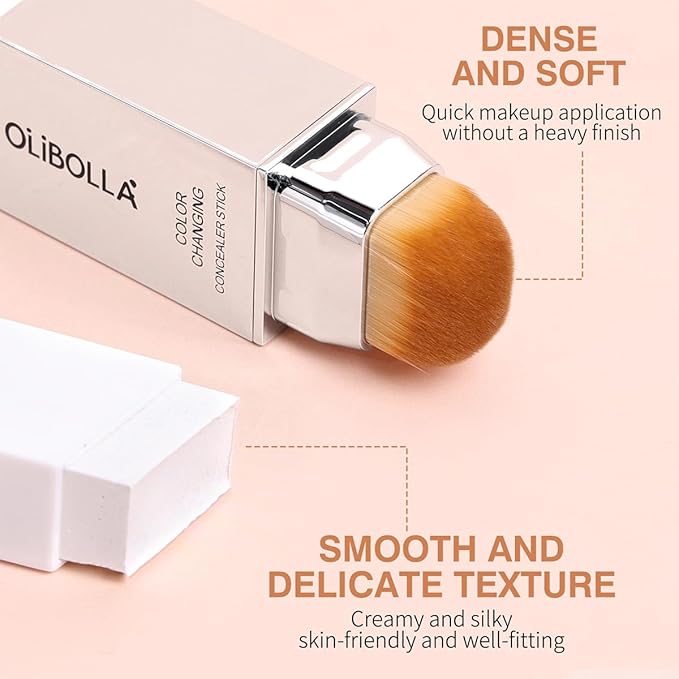 2 in 1 Color-Changing Foundation Stick, Weightless, Skin fit, Satin Glow Finish, Coverage Finish Base Makeup - Dual-Ended with Brush (03#Classic Ivory)