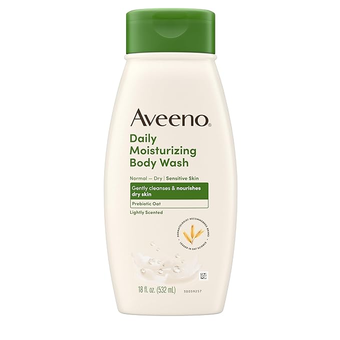Aveeno Daily Moisturizing Body Wash for Dry & Sensitive Skin + Prebiotic Oat, Body Wash Gently Cleanses & Nourishes Dry Skin, Lightly Scented, Dye- & Paraben-Free, 18 fl. oz
