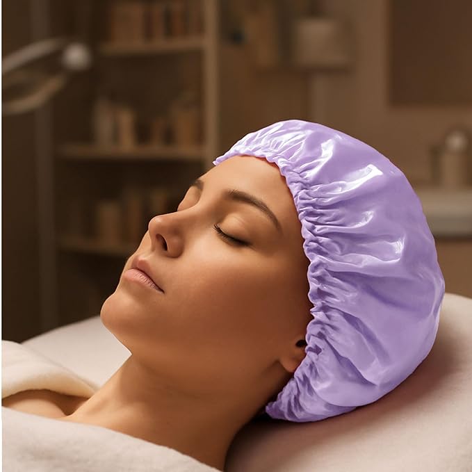 Smilco 4 Pack Shower Caps for Women, Reusable Waterproof Double Layer Bath Cap, Large EVA Elastic Hair Cover for Shower, Fits Long Hair & Braids, for Spa & Home