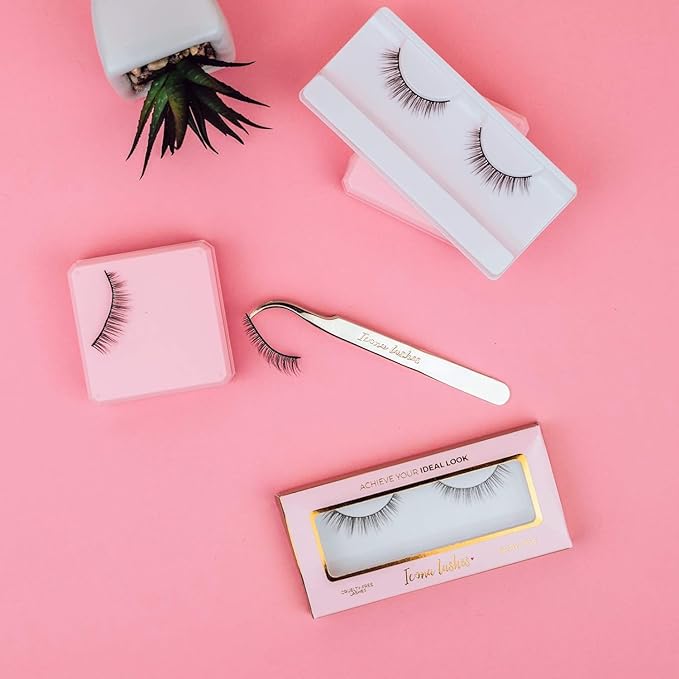 Hair Removal & Eyelash Tweezer - J-curved Tip for Precise Plucking - Applicator Tool for False Eyelash Clusters & Lash Extensions - 24K Gold Plating, Stainless Steel - Case Included