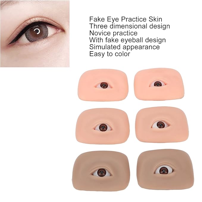 Eye Practice Skin, 3 Pairs 3D Silicone Fake Eye Practice Skin Makeup Face Board Microblading Supplies Eyebrow Practice Skin for Beginners and Makeup Artists Students