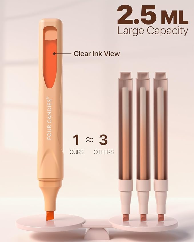 Four Candies Highlighters Assorted Colors, Liquid Highlighter with Clear View Design, Soft Chisel Tip, Classic Colors, 10 Pcs No Bleed Cute Highlighters