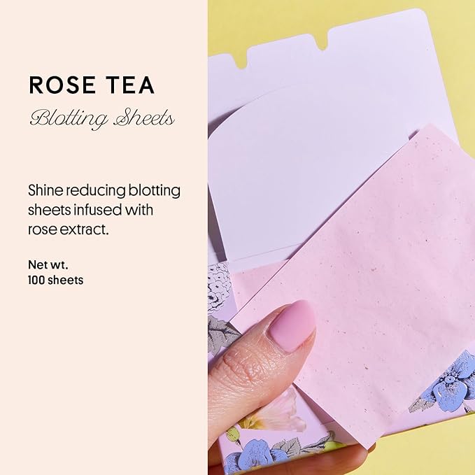 Winky Lux Rose Tea Oil Blotting Sheets – Shine Control Blotting Papers in Travel Compact, Instantly Absorb Oil & Reduce Shine Without Disturbing Makeup