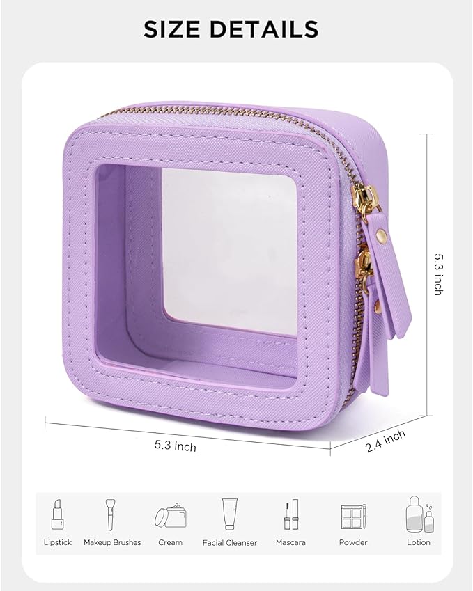 LETGO Clear Makeup Bags, TSA Approved Toiletry Bag with Zipper, Mini Clear Makeup Organizer Fit Carry-on Travel Essentials,Clear Cosmetic Bags for Women Men (0-Mini-Purple)