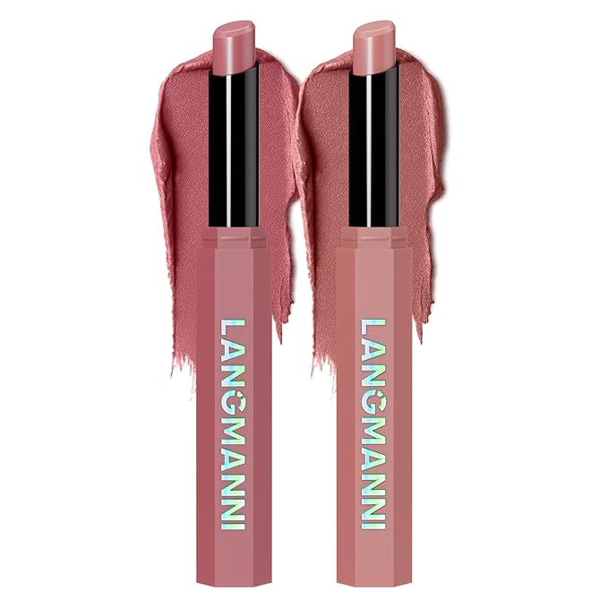 Jolilab 2Pcs Velvet Matte Lipstick Nude Matte Soft Dark Color Stick High Pigmented Long-Lasting Waterproof Lip Stick Lip Balm Beauty Cosmetics Gift for Women(#05+06)