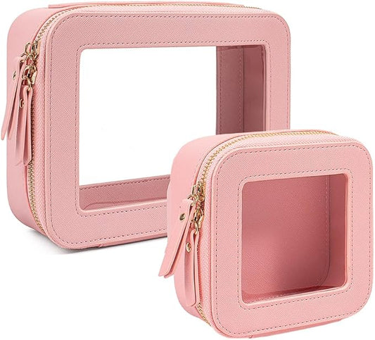 Travel Clear Makeup Bag Set, TSA Approved Cosmetic Bag Case with Zipper Portable Makeup Pouch Toiletry Bag Traveling Cosmetic Organizer Storage Bag Car Organizer Car Essentials