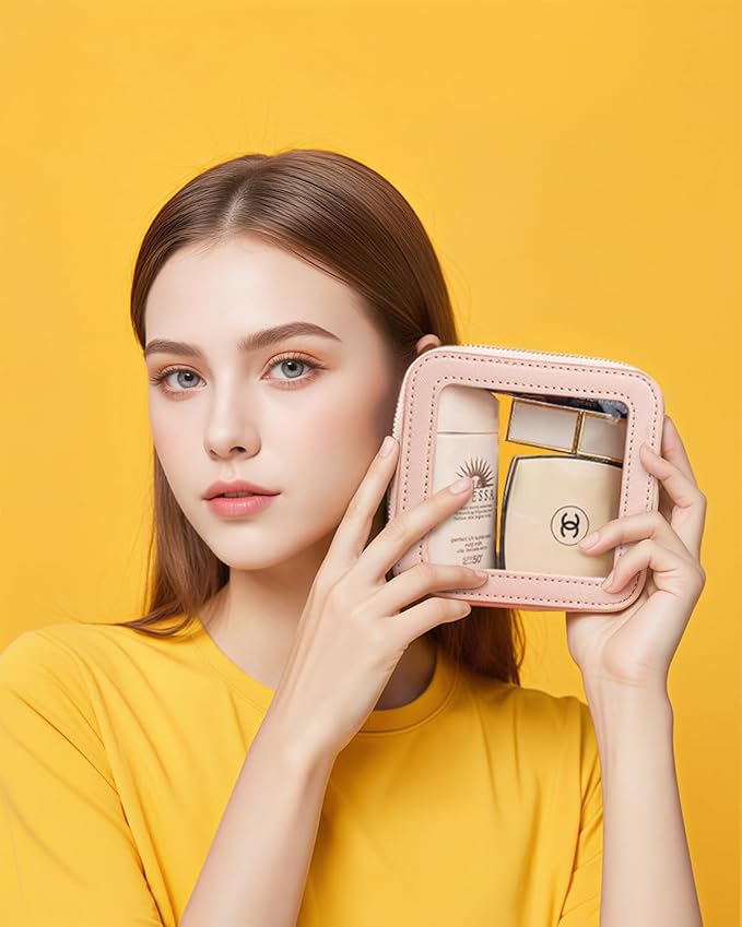 LETGO Small Makeup Bags for Purse, TSA Approved Toiletry Bag with Zipper,Mini Clear Comestic Bag Car Organizer Travel Size Toiletries Travel Essentials Pink Car Accessories For Women (Mini-Pink)