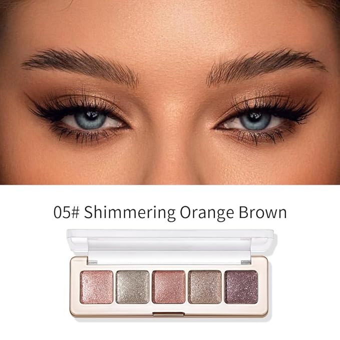 5 Color Eyeshadow Palette, Matte and Shimmer Powder Makeup, Highly Pigmented Blendable Shadows, Long-Lasting Waterproof, Natural Nude Brown Pink Shades C05