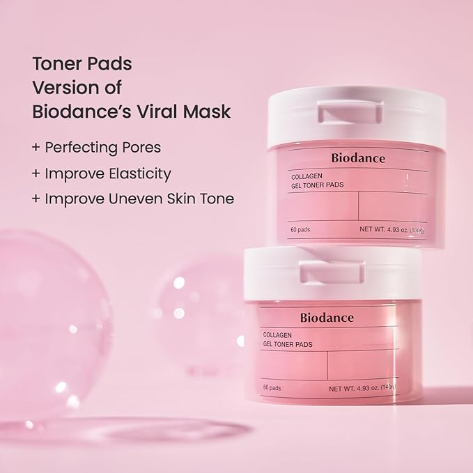 Biodance Collagen Gel Toner Pads, Pore Minimizer for Face, Improving Elasticity, Plumping Toner Pads for Sensitive Skin, Korean Skin Care, Valentines Day Gifts for Herㅣ4.93 fl.oz.(140g)*60Pads