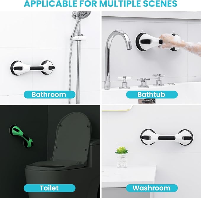 TAILI Shower Grab Bar Glow in The Dark, 2 Pack 12.2 in Grab Bars for Bathtubs and Showers, Shower Handle Shower Rail for Seniors and Elderly,Bathroom Safety Grip Removable No Drilling Waterproof Black