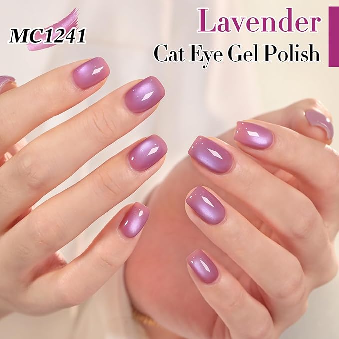 Double Rhythm Jelly Glass Cat Eye Gel Polish with Magnet 15ML Holographic Glitter Shimmer Translucent Sheer Color Magnetic Nail Polish Salon DIY at Home (Grape Violet-MC1241)