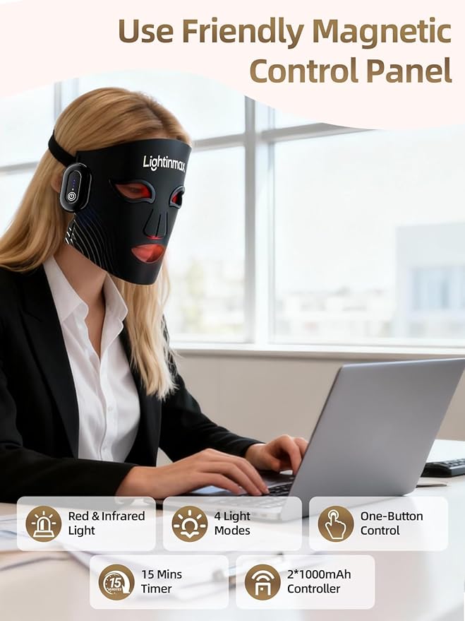 Red Light Therapy for Face, Waterproof Wireless 272 LED Mask with 850nm NIR, 4 Modes 60-Min Battery, 2 Controllers, Timer Function, Enjoy Salon-Level Results for Home Working Travel Yoga