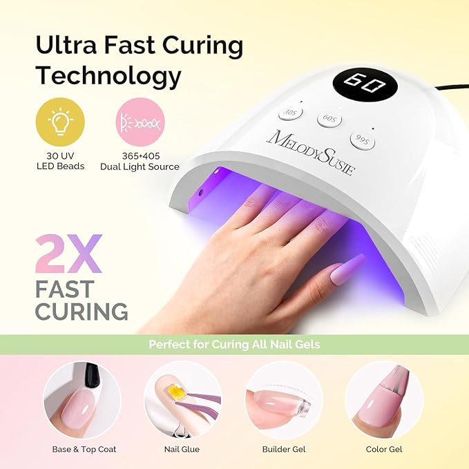 MelodySusie Gel Nail Polish Kit with P-Plus30F UV Nail Lamp - Handheld Cordless P-Art01R UV Light Classic Popular Colors Plant Based Gel Polish with Top Coat Base Coat Builder Manicure Tools