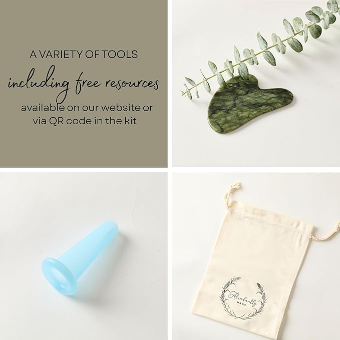 Abundantly Made Co. 6-Piece Lymphatic Drainage Massage Kit | Dry Brush, Wooden Paddle, Rope Roller, Jade Gua Sha, Silicone Cup, Linen Bag & E-Book | Wood Therapy, Maderoterapia & Body Sculpting Tools