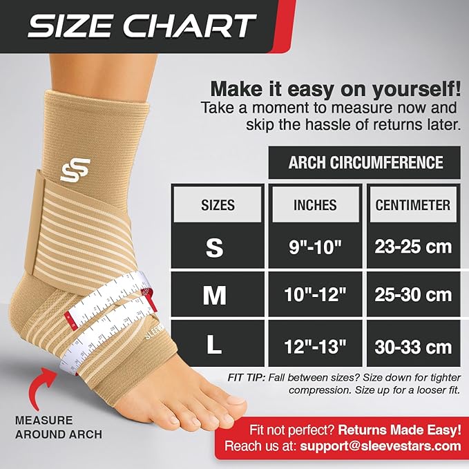 Sleeve Stars Ankle Brace for Women & Men, Ankle Wrap for Sprain, Compression Sleeve for Plantar Fasciitis Relief, Easy Customizable Support: w/ Removable Strap (Pair/M:10"-12"/Beige)