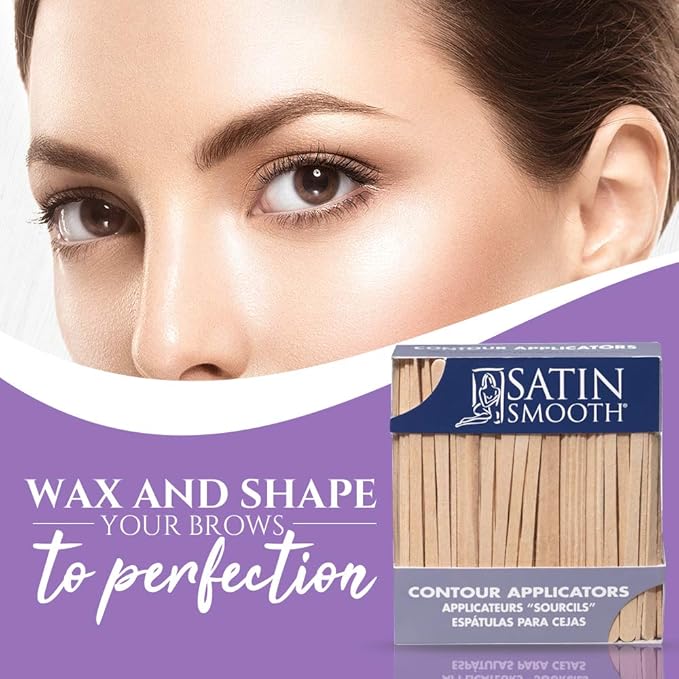 Satin Smooth Wax Sticks for Hair Removal – Contour Wax Applicator Sticks Wooden Waxing Stick Spatulas for Eyebrows & Facial Waxing, 200 ct, 2 Pack