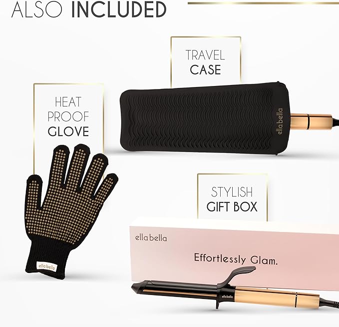 ELLA BELLA® Curling Iron 1 Inch • Professional Hair Curler • Curling Wand • Ceramic Curling Irons • Transform Your Look in Seconds • Suitable for All Hair Types • Say Goodbye to Heat Damage