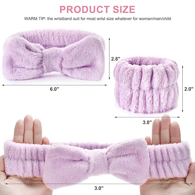 6Pack Headband and Wristband Set for Washing Face, Spa Skincare Makeup Headband, Soft Puffy Hair Band Bow Tie, for Women and Teen Girl Trendy Stuff Gifts