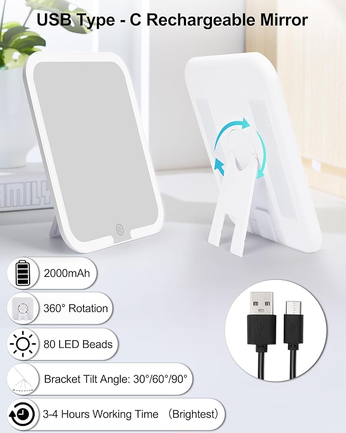 Relavel Travel Makeup Bag With LED Mirror for Women, Cosmetic Organizer Bag with Adjustable Brightness in 3 Color Scenarios, Detachable Dividers, Waterproof Train Case for Daily - Black Strip