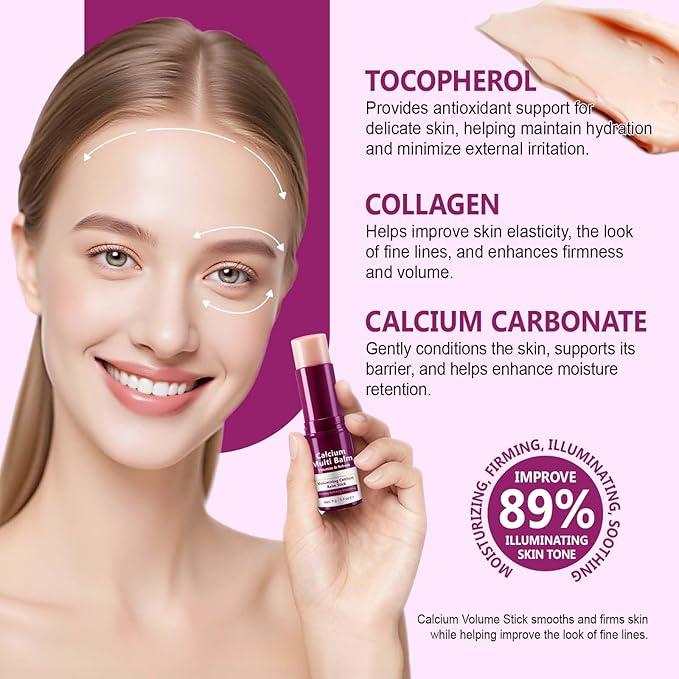Calcium Multi Balm Stick 3 Pack, Calcium Volume Multi Balm, Collagen Moisturing Stick, Firming, Hydrating, Smoothing for Face, Eyes, Neck, 9g