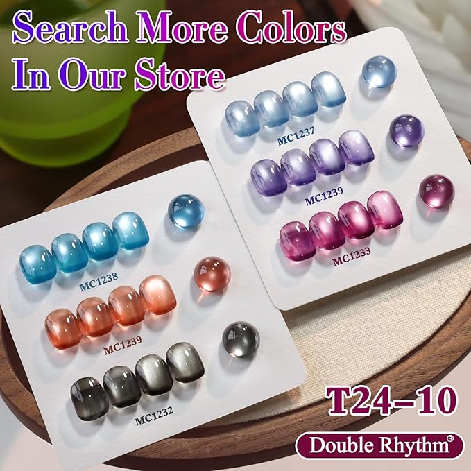 Double Rhythm 15ML Jelly Glass Cat Eye Gel Polish with Magnet Holographic Glitter Shimmer Translucent Sheer Color Salon Soak Off Magnetic Nail at Home (Glass Purple-MC1233)