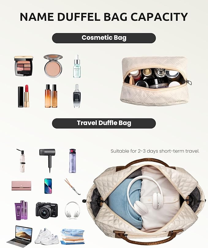 Initial Duffle Travel Bag, Personalized Weekender Bag with Shoulder Strap, Monogram Overnight Bag for Women Wet Pocket, Letter Travel Bag with Makeup Bag Gifts for family (Letter Z), Beige