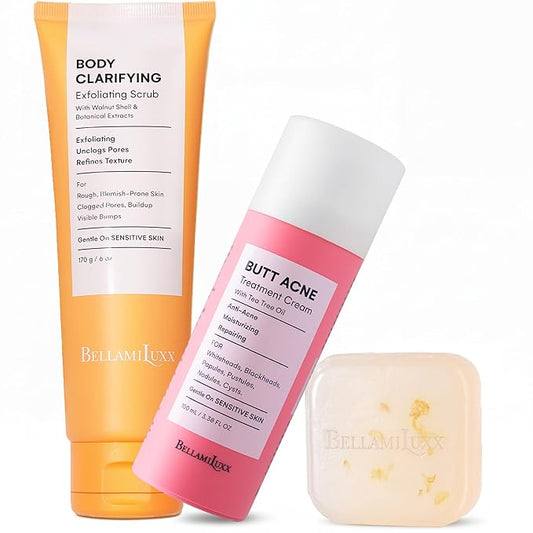 BellamiLuxx Butt Acne Treatment Set: Acne Soap Bar + Butt Treatment Lotion for Breakouts on Buttocks, Thighs, Back, Chest & Ingrown-Prone & Folliculitis-Prone Skin – Helps Reduce Body Breakouts