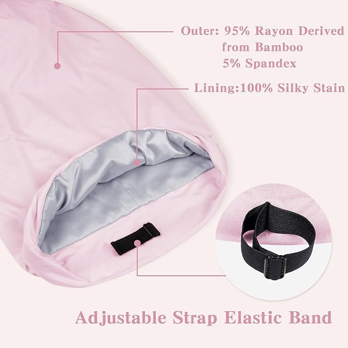 Fittia Long XL Silk Satin Bonnet for Braids, Dreadlocks for Curly Hair Sleeping, Large Silk Sleep Cap for Black Women Men Frizzy Hair