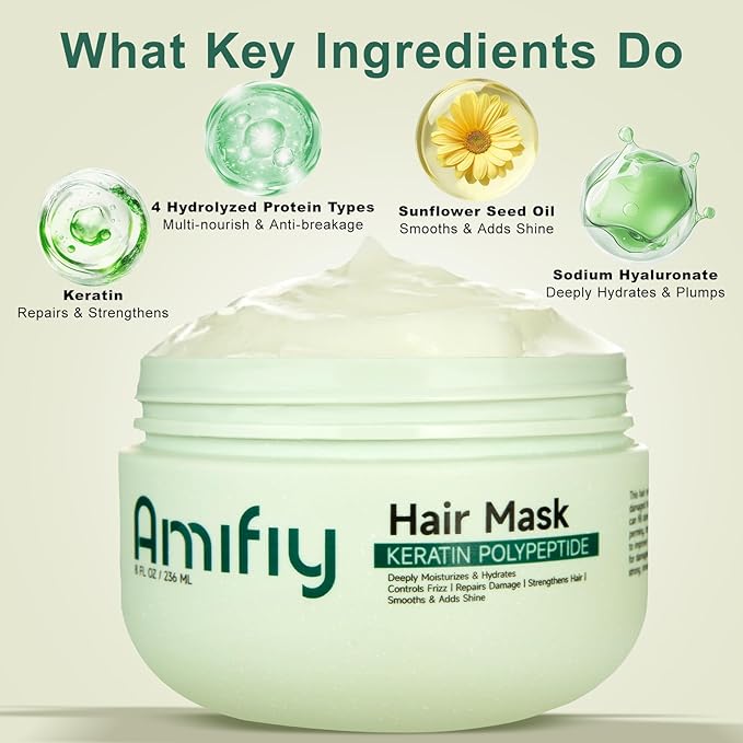 Keratin Hair Mask, Multi-care Deep Conditioning Hair Mask for Dry Damaged Hair, Anti-Frizz, Intensive Hydrating & Repairing Deep Conditioner for Strong, Smooth and Silky Hair, 8 Fl Oz