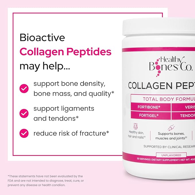FORTIBONE® Premium Bone Health Collagen Peptides w/FORTIGEL®, VERISOL® & TENDOFORTE®, Clinically-Supported for Bones, Joints Skin Hair Nails, Hydrolyzed Collagen, Anti-Aging Formula (30 Servings)