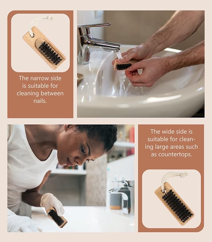 Nail Brush for Cleaning Fingernails, 2Pack Wooden Nail Brushes Fingernail Brush for Cleaning Nail Scrub Brush Two-Sided with Hanging Rope (Beechwood)