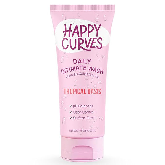 HAPPY CURVES Feminine Wash - pH Balanced Cleanser with Aloe & Vitamin E - Intimate Care for Women - Odor Control, Gentle Daily Vaginal Wash for Sensitive Skin (7 Fl Oz (Pack of 1), Tropical Oasis)